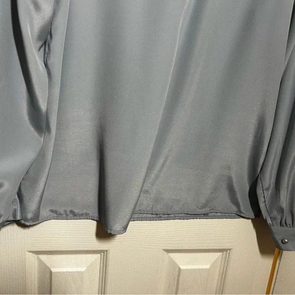 Victorian Style Sz 12Prairie Blouse Gray Lace Yoke High Neck Long Sleeve - Picture 14 of 15